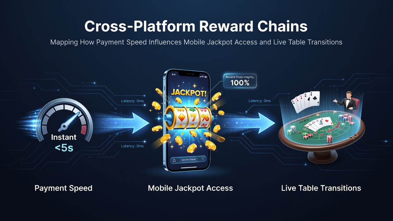 Diagramm zeigt vernetzte Belohnungsketten mit Zahlungsflüssen zu mobilen Jackpots und Live-Tischen