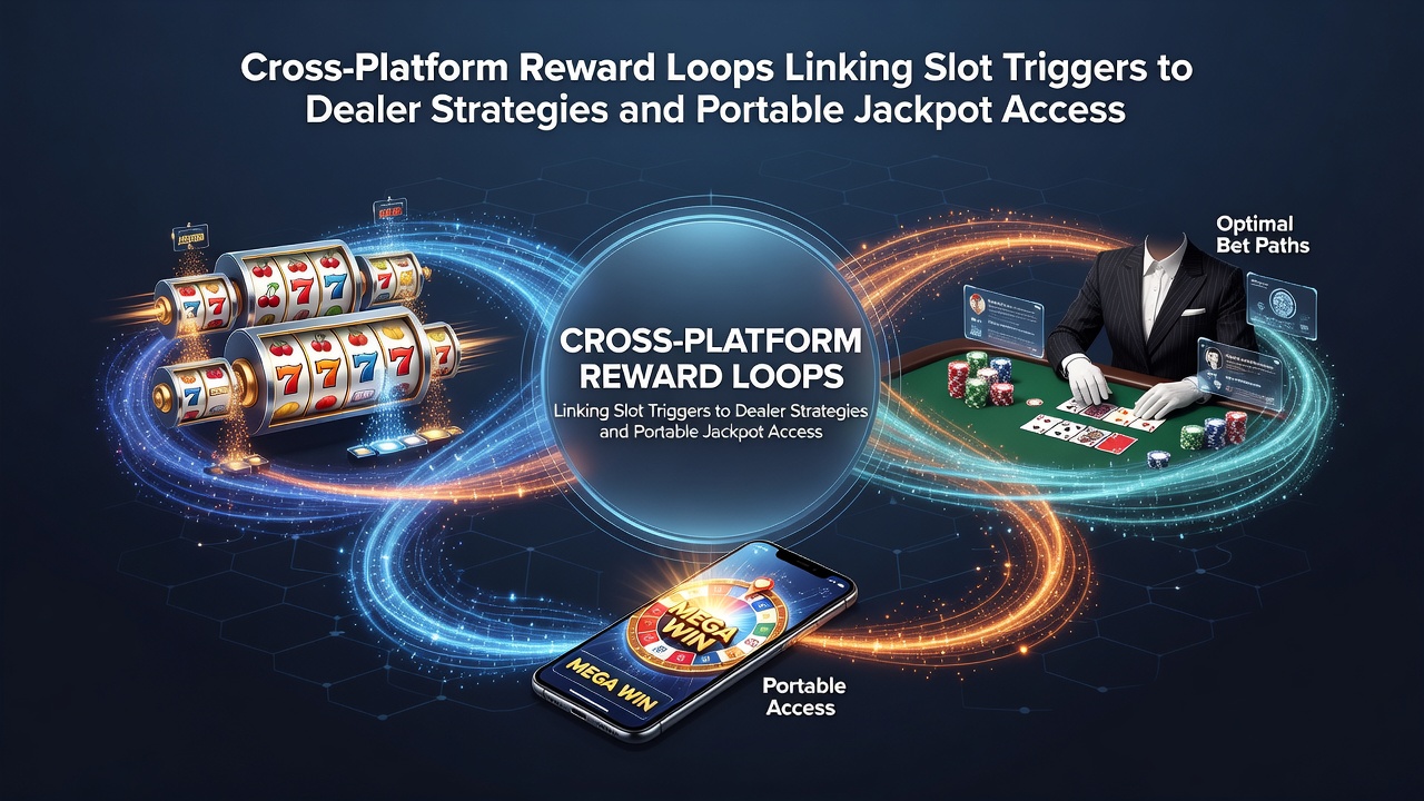 Darstellung vernetzter Belohnungssysteme zwischen Slot-Spielen, Live-Dealer-Tischen und mobilen Jackpot-Funktionen in Online-Casinos