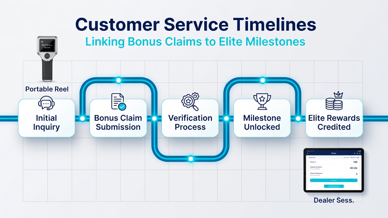 Mobile App zeigt Timeline von Bonus-Claim zu Elite-Meilenstein in Reel- und Dealer-Session