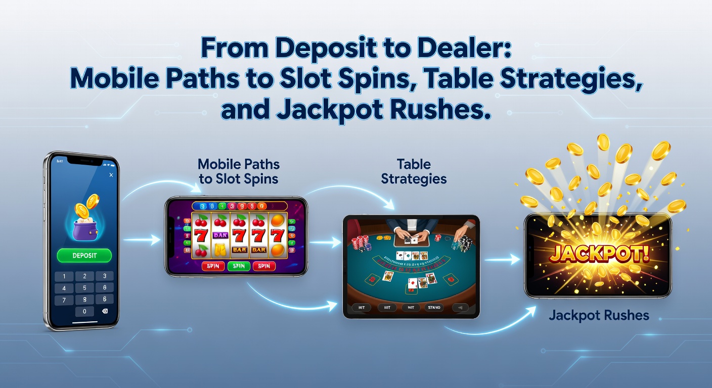 Smartphone mit Casino-App, das eine schnelle Einzahlung und Slot-Drehungen zeigt, im Hintergrund Live-Dealer-Tische und Jackpot-Zähler