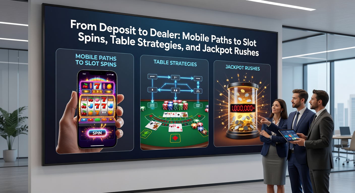 Live-Dealer-Tisch auf Smartphone-Bildschirm mit Jackpot-Indikator und Slot-Walzen im Split-Screen, symbolisiert den mobilen Übergang von Einzahlung zu Gewinn