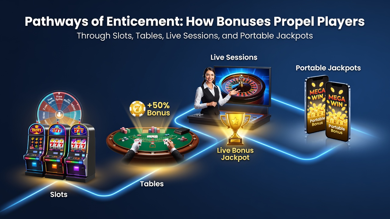 Illustration der Bonus-Pfade durch verschiedene Casino-Spieltypen