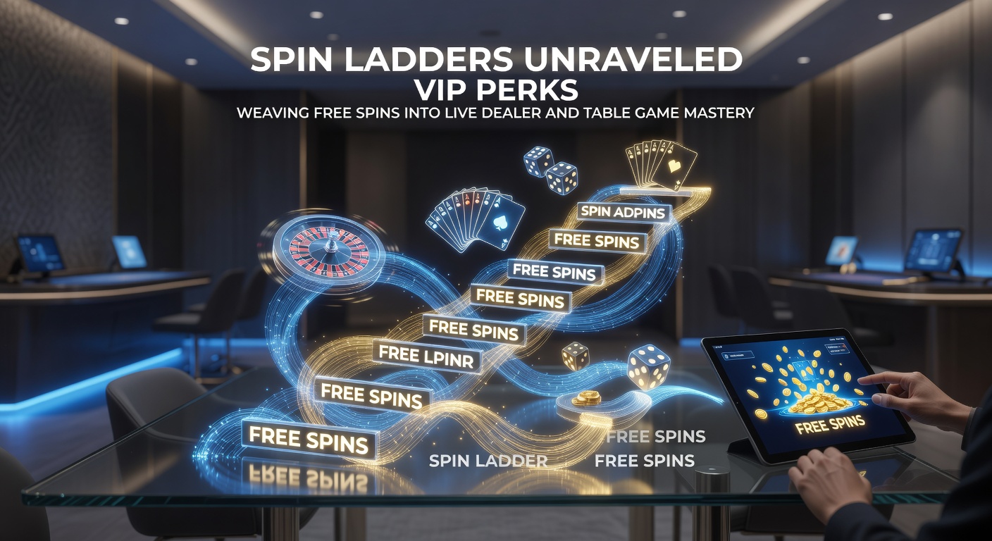 Grafik einer aufsteigenden Spin-Leiter mit VIP-Stufen, Freispielen und Live-Dealer-Tischen im Hintergrund
