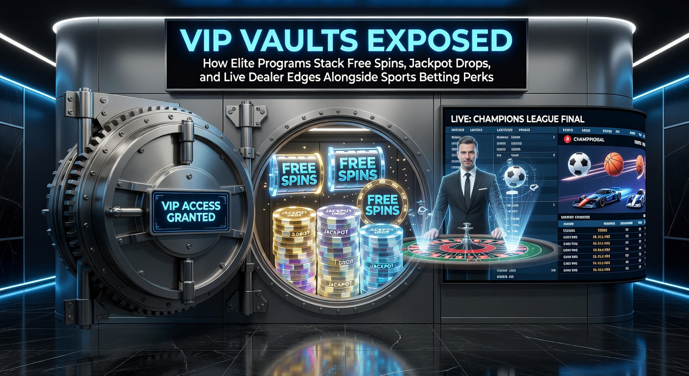 Grafik eines VIP-Tresors mit stapelnden Belohnungen wie Freispielen, Jackpots und Sportwetten-Symbolen